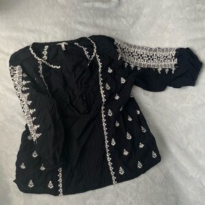 Joie Black and White Embroidered Blouse